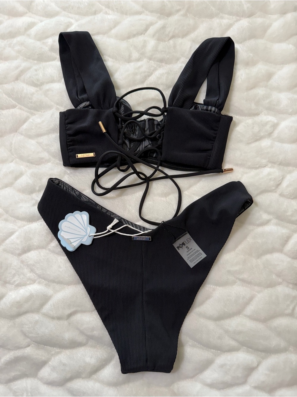 NEW! Popflex Ribbed Black V-Cut Bottoms size small (matching top avail in XS) - Picture 6 of 6
